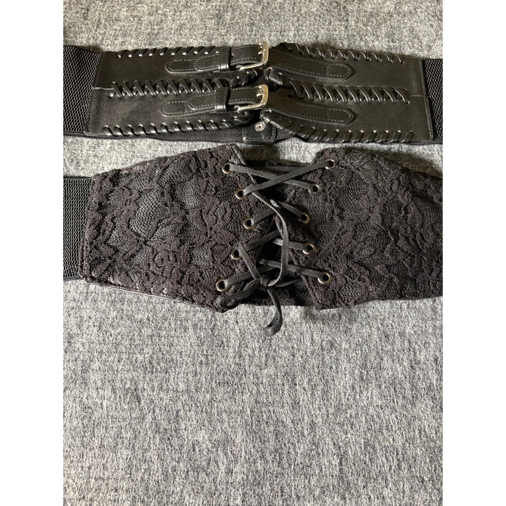 Torrid Belts Women Size 4 Black Lace Corset Double Buckle Elastic Cinch Lot of 2